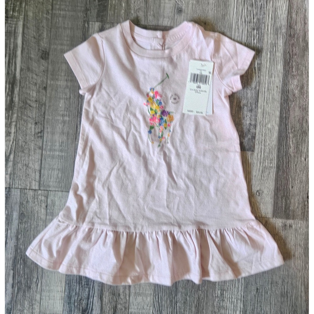 Polo Ralph Lauren Baby Girls Pink Floral Big Pony Ruffle Dress 9 months